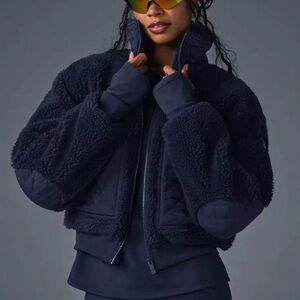 Alo Yoga Sherpa Edge Bomber Jacket in Blue/ Size M- New -Teddy Jacket